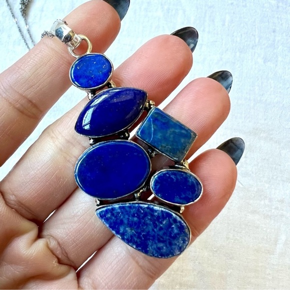 Jewelry - SOLD LIVE! 925 Silver Handmade Lapis Lazuli Blue Stone Silver Pendant & Chain